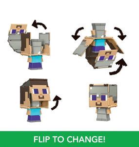2024 Minecraft Flippin’ Figs - STEVE + IRON ARMOR STEVE 2-in-1 Figure
