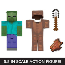 Load image into Gallery viewer, 2024 Mattel Minecraft- DIAMOND LEVEL ZOMBIE (w/ Leather Armor &amp; Iron Shovel)