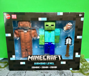 2024 Mattel Minecraft- DIAMOND LEVEL ZOMBIE (w/ Leather Armor & Iron Shovel)