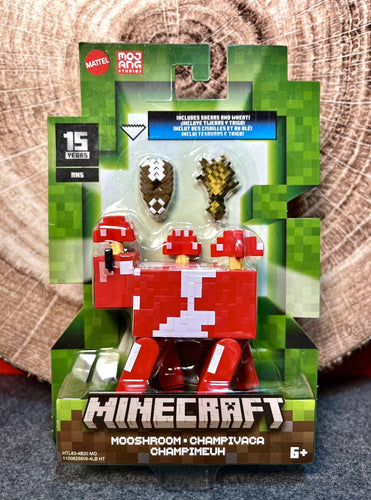 2024 Minecraft 15th Anniversary Action Figure: MOOSHROOM (w/ Wheat & Shears)