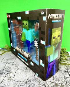 2024 Mattel Minecraft- DIAMOND LEVEL ZOMBIE (w/ Leather Armor & Iron Shovel)