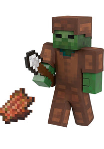 2024 Mattel Minecraft- DIAMOND LEVEL ZOMBIE (w/ Leather Armor & Iron Shovel)
