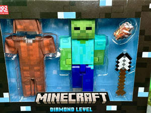 2024 Mattel Minecraft- DIAMOND LEVEL ZOMBIE (w/ Leather Armor & Iron Shovel)