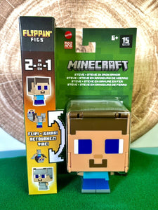 2024 Minecraft Flippin’ Figs - STEVE + IRON ARMOR STEVE 2-in-1 Figure