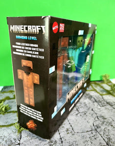 2024 Mattel Minecraft- DIAMOND LEVEL ZOMBIE (w/ Leather Armor & Iron Shovel)