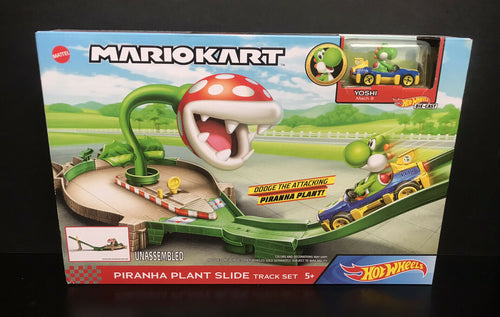 2019 Hot Wheels Mario Kart PIRANHA PLANT SLIDE Track Set w/ Yoshi in Mach 8 Kart