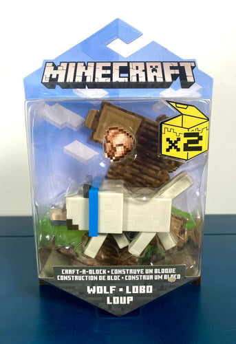2021 Minecraft Craft-a-Block Action Figure: WOLF (Blue Collar)