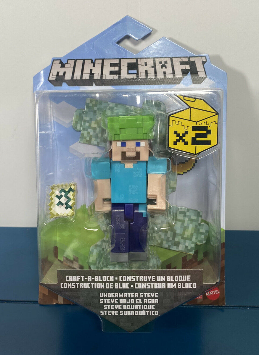 2021 Minecraft Craft-a-Block Action Figure: UNDERWATER STEVE (Turtle S ...