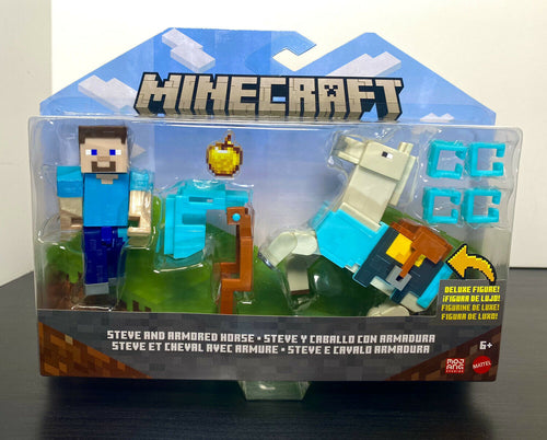 2021 Minecraft Craft-A-Block Figure 2-Pack: STEVE AND ARMORED HORSE