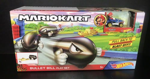 2019 Hot Wheels Mario Kart: BULLET BILL Play Set (w/ Mario In Sneeket Kart)