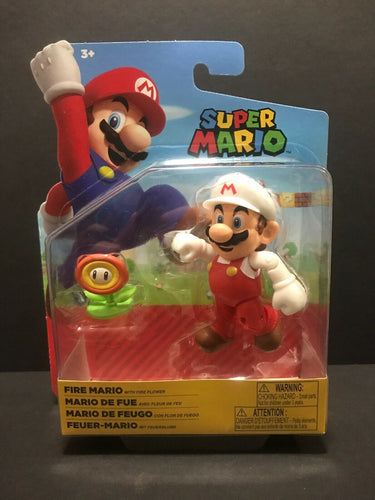 World of Nintendo Super Mario Fire Mario 4” Figure W/ Fire Flower Jakks Pacific