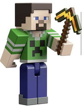 Load image into Gallery viewer, 2022 Minecraft Build-a-Portal Action Figure: STEVE (Creeper Shirt, Gold Pickaxe)