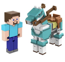 Load image into Gallery viewer, 2021 Minecraft Craft-A-Block Figure 2-Pack: STEVE AND ARMORED HORSE