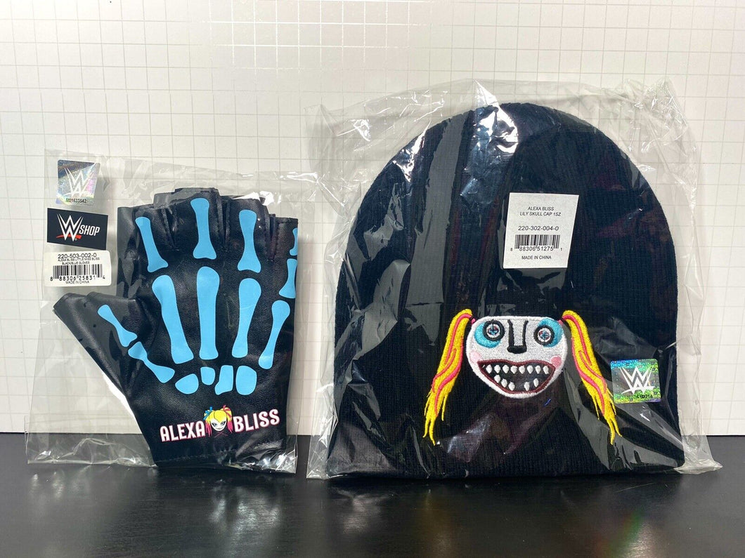 WWE Authentic Wear - ALEXA BLISS Replica Gloves + Lily Plush Beanie Bundle