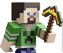 Load image into Gallery viewer, 2022 Minecraft Build-a-Portal Action Figure: STEVE (Creeper Shirt, Gold Pickaxe)