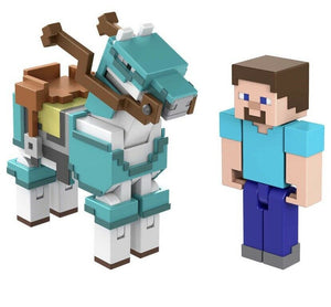 2021 Minecraft Craft-A-Block Figure 2-Pack: STEVE AND ARMORED HORSE