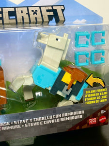 2021 Minecraft Craft-A-Block Figure 2-Pack: STEVE AND ARMORED HORSE
