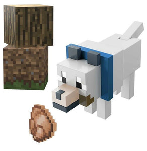 2021 Minecraft Craft-a-Block Action Figure: WOLF (Blue Collar)