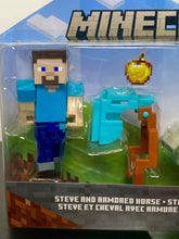 Load image into Gallery viewer, 2021 Minecraft Craft-A-Block Figure 2-Pack: STEVE AND ARMORED HORSE