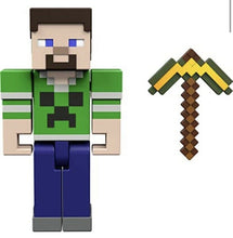 Load image into Gallery viewer, 2022 Minecraft Build-a-Portal Action Figure: STEVE (Creeper Shirt, Gold Pickaxe)